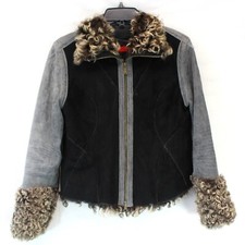 Firetrap Genuine Suede Leather And Lamb Fur Zippered Jacket Small