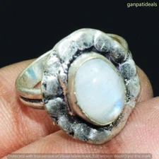 Rainbow Moonstone Gemstone Ethnic Handmade Ring Jewelry US Size- 5.25 GR-30527