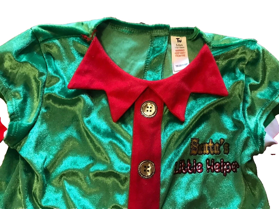 Very Swanky Velvet TU Age 5-6 Elf 2 Piece Outfit. Gorgeous Santas Little Helper - Image 4 of 4