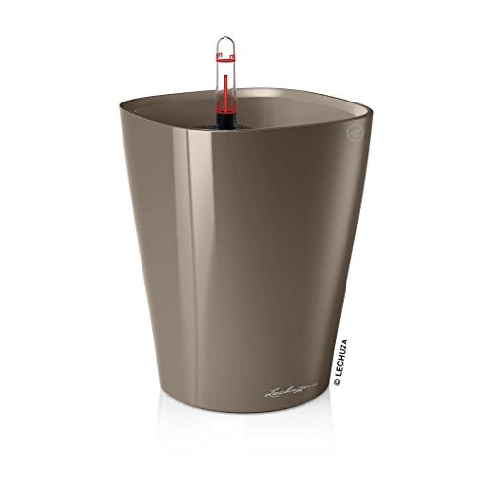 (TG. 14x14x18 cm) Lechuza Premium Deltini 14cm, Laccato Taupe Auto Watering scan