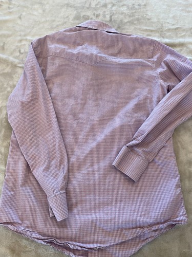 Rafter C Cowboy Collection Shirt Medium Pink PlaidPearl Snap Long Sleeve Pockets - Picture 3 of 10