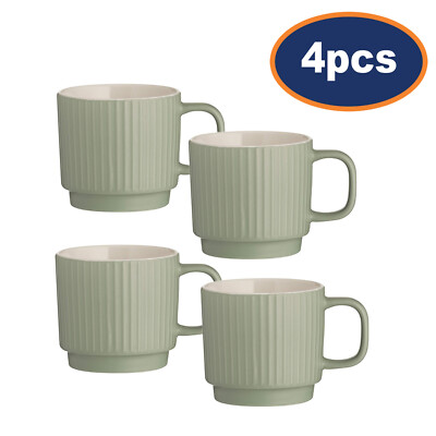 4 Stück 355 ml Grün Geprägt Becher Keramik Tee Kaffee Heißgetränke Gerippt Tasse Küche