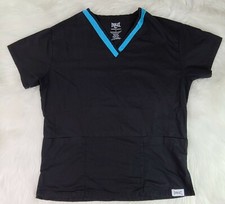 Everlast Medical Nurse Scrub Top SZ S Black  Blue Short Sleeve V Neck Everdri