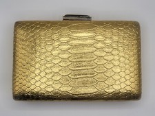 Gold Metallic Textured Clutch Evening Bag with Clasp Closure Snakeskin Look