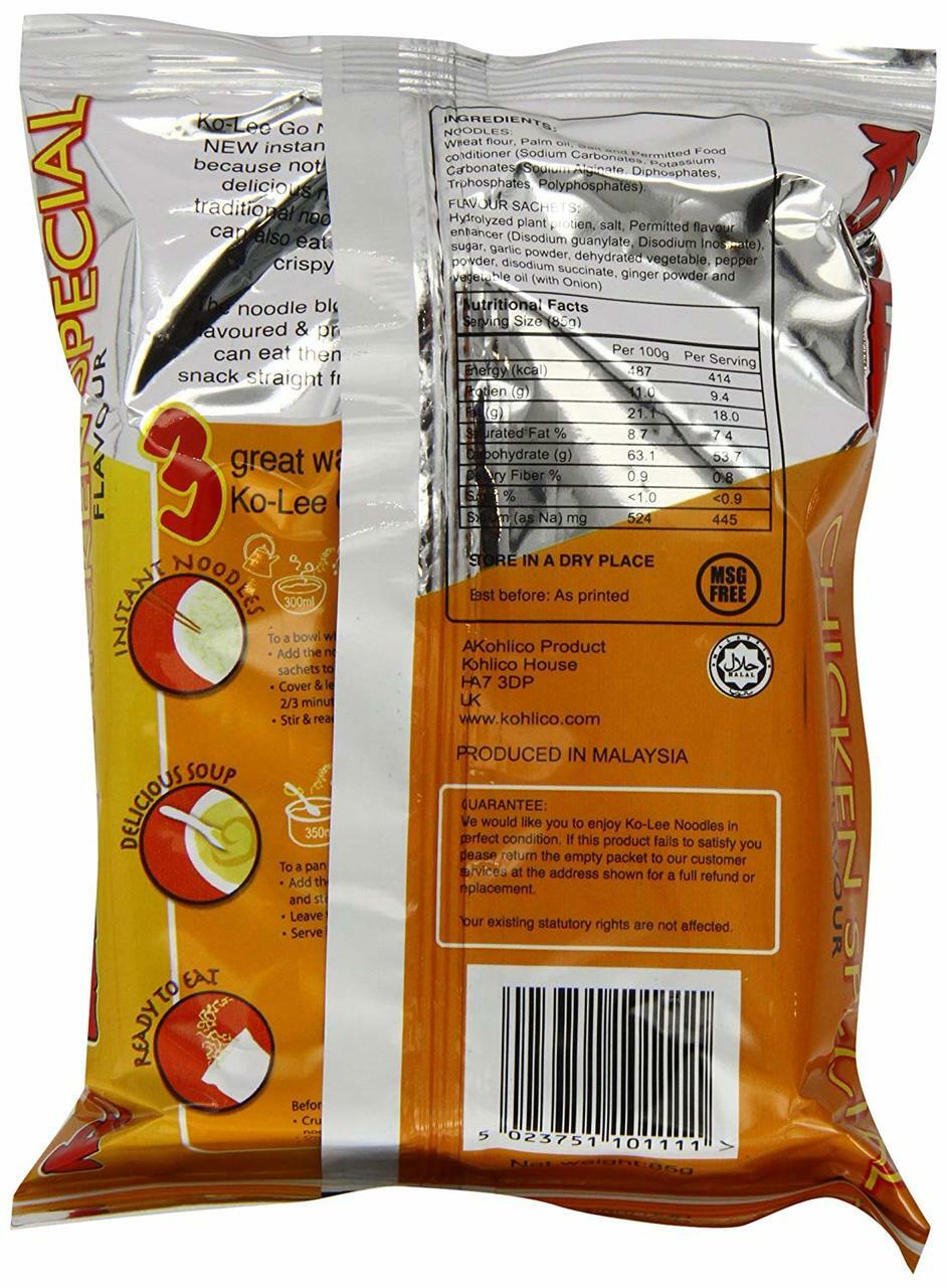 KoLee Go Instant Noodles Xtreme Hot & Spicy or Chicken Flavour 85g