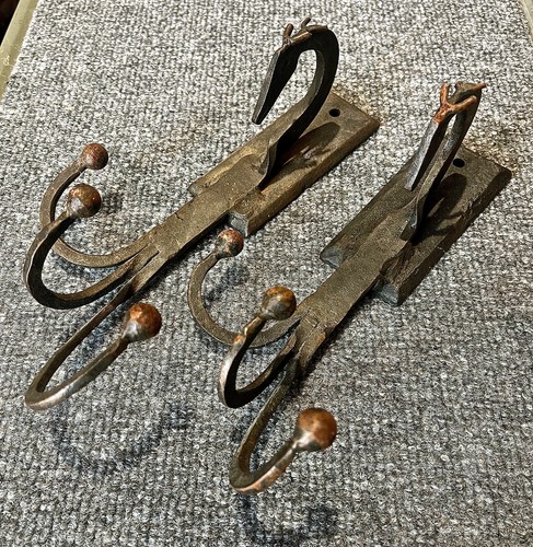 2 Antq Artisan Made Horse Head Wall Hooks Rustic Blacksmith Stable 1-of-a-kind!! - Picture 8 of 11