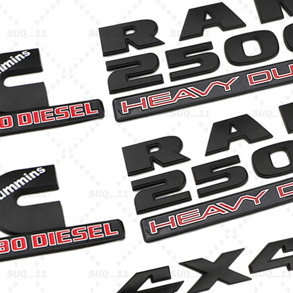 5PCS Matte Black Emblems Badges For RAM 2500 HEAVY DUTY 4X4 Cummins Turbo Diesel - Image 2 of 4