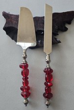 Quality Bead Handle Cake Knife Server Set Wedding Birthday Party Stainless