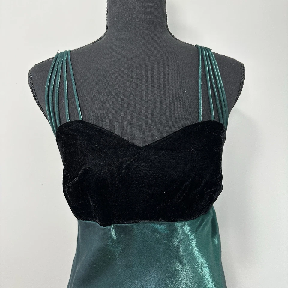 Vtg Y2K Strappy Dress S/M Green Iridescent Black Velvet Fairy Grunge Goth 90s - Image 4 of 4