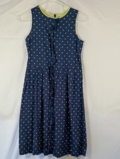 EUC Lands End Girl s Navy Blue/White Polka Dot Sleeveless Dress Size 12 Summer