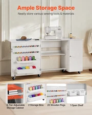 VEVOR Folding Sewing Table with Cabinet, Multipurpose Craft Station, Storage Tra