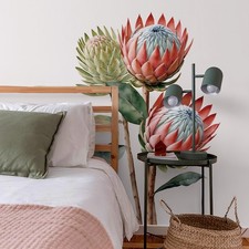 Large Pink/Blue Floral Wall Decals 47.2"x31.5" Peel and Stick Vintage Room Decor