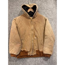 Carhartt Jacket Mens XL Tan Active Jacket J130 Distressed Duck Canvas Hooded