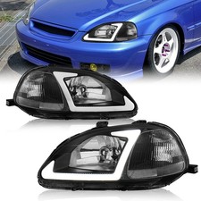 Led Drl Black Housing Headlights Front Lamps For 1996-1998 Honda Civic