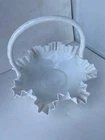 ESTATE FIND: Large Fenton Milk Glass Basket; Ruffled Edge; Hobnail Exc Condition