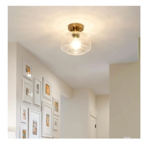 Vintage Style Retro Brushed Brass Flush Mount Light with Clear Glass Shade - Picture 2 of 9