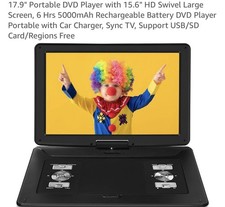 17.9" Portable DVD Player with 15.6" Large HD Swivel Screen,6 Hours Rechargea...