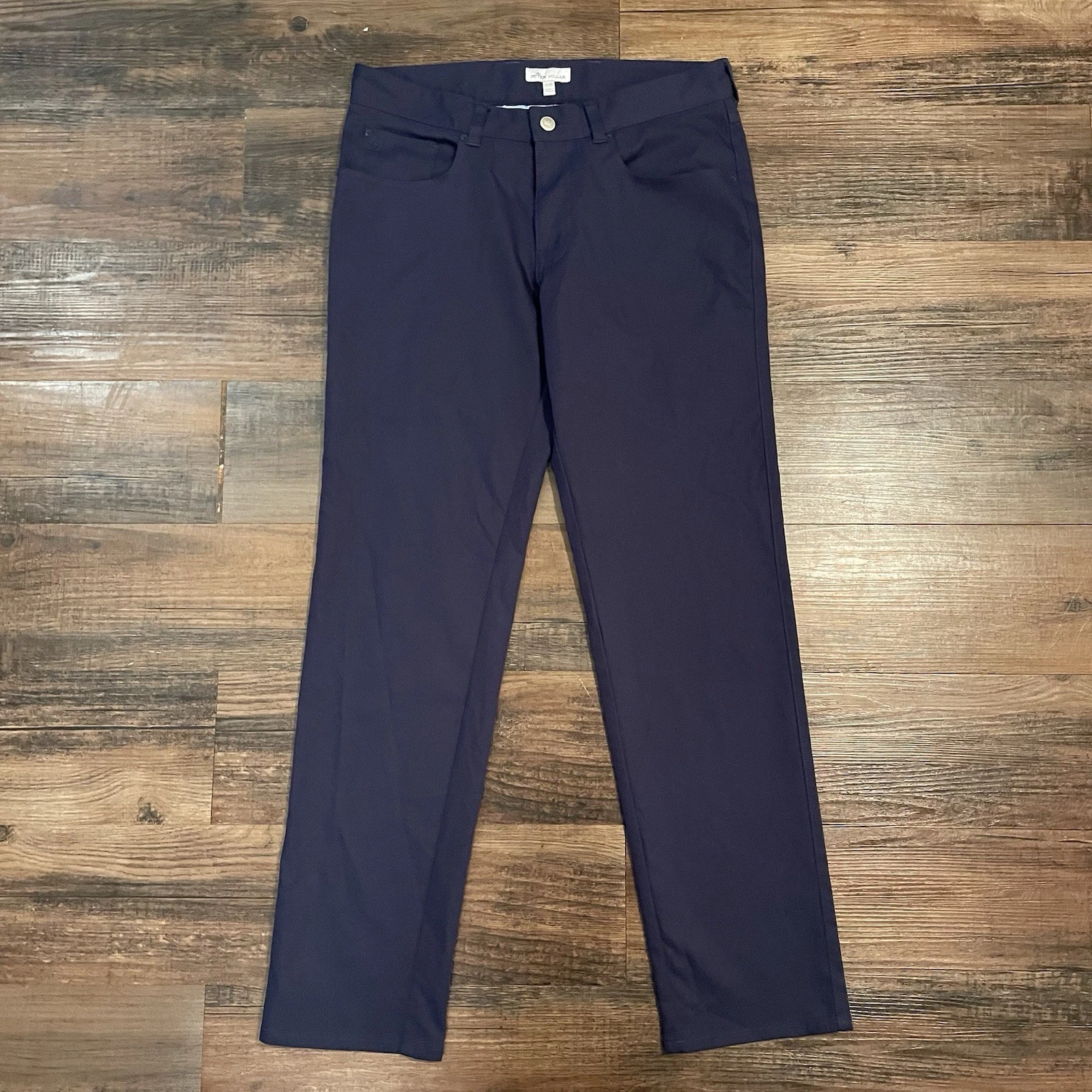 Peter Millar Men Performance Pants 31/30 Navy Blue Solid Polyester Golf EB66 EUC