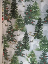 CHRISTMAS Reindeer Trees Allover Cotton Fabric for Jo-Ann s 1YX44 NEW