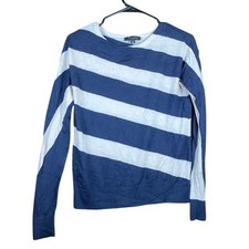 Ann Taylor LOFT Womens Sweater Navy Blue White 100 Fine Merino Wool Blend XS