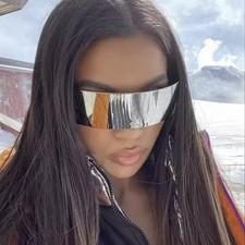 Futuristic Cyclops Visor Sunglasses Mirror Shield Wrap Rave Costume Y2K Glasses
