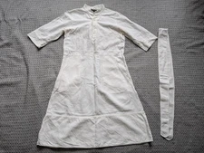 A.P.C. Dress Womens 38 White Tencel Linen Belted Midi Henley Band Collar Pockets