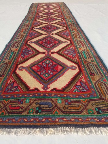 Vintage Hand Made Traditional Oriental Wool Multicolor Long Runner 318x82cms