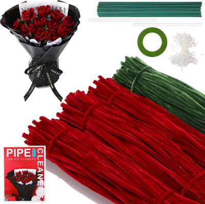 500 Pcs Red Green Pipe Cleaners Craft for Flower Making Kit Red & Green Chenille