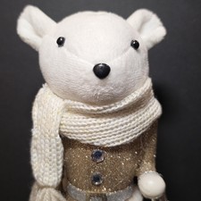 CHRISTMAS NUTCRACKER 14" WHITE BEAR DRESSED GOLD GLITTERED OUTFIT