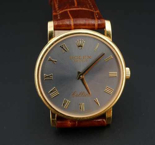 Rolex Cellini 18k Gold Watch Leather Strap 32mm 5115/8 Slate Dial Card W1207