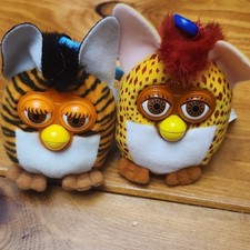 Furby Beanbag Plush Keychain Set Tiger Cheetah Designs, Lot of 2