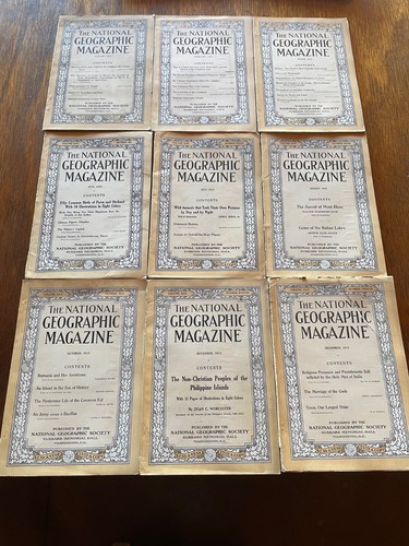 National Geographic Magazines 1913 lot of 9 with map /deer / and birds ...