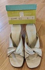 Vintage Jack Rogers Twisted Leather Cork Wedge Slide Sandal White Size 8M