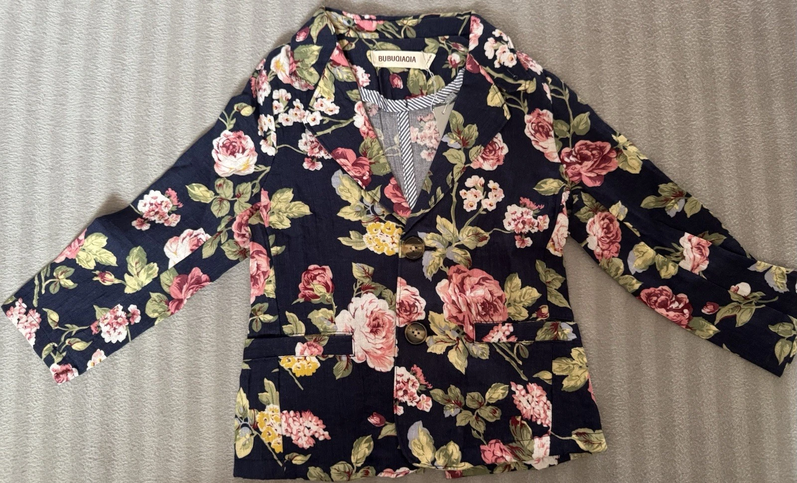 Child Blazer Coat / Kids Size 5-6T / Navy Blue w/ Floral Pattern / Formal Casual
