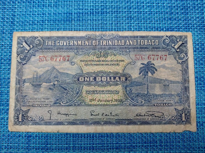 🇹🇹 Trinidad and Tobago 1 dollar P-5  P-5b 2nd  January 1939 Banknote 072926-2
