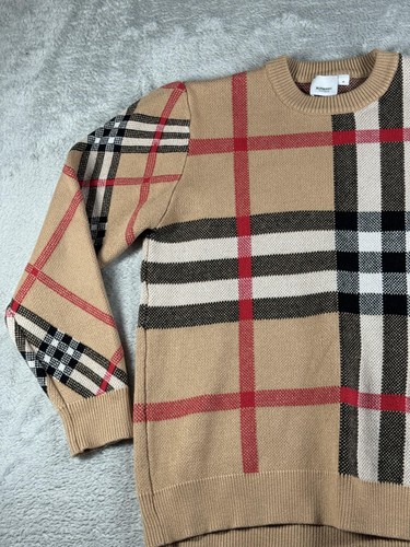 Burberry Sweater Womens Medium Camel Nova Check Wool Made Italy Designer Luxury - Picture 4 of 15