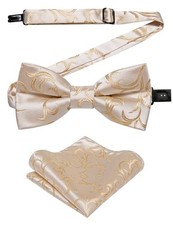 Boys Pre-tied Bow Tie,Silk Adjustable Bowtie and Pocket Champagne Floral