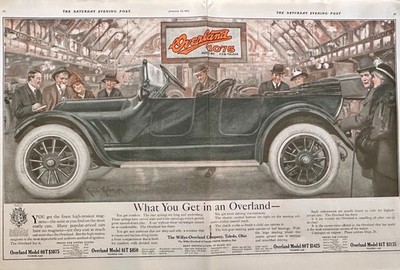 Glorious 1915 Full Color Centerfold Ad for the Willy's Overland 80/81T Ad #1854
