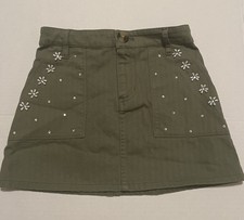 J Crew Crew cuts Girls Olive Green Flower Embellished Skirt Size 6