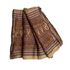 Indian Vintage Beige Saree Bridal Dress Women Wrap Printed Used Sari Fabric 5YD
