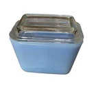 Vintage Pyrex Canada Delphite Blue Refrigerator Dish 501-B with Clear Glass Lid