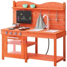 Mud Kitchen for Kids, Wooden Toy Play Kitchen Set, Outdoor Toddler Grocery Store