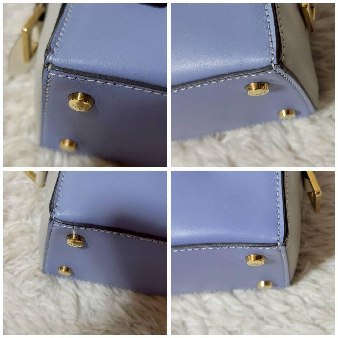 TOD'S D Cube Mini 2 Way Leather Top Handle Shoulder Bag Blue Two Tone Auth image 10