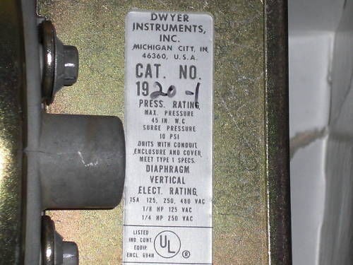 DWYER PRESSURE SWITCH 1920-1 UNMP - Picture 2 of 2