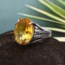 925 Sterling Silver Rose Cut Yellow Citrine Gemstone Jewelry Ring All size US 
