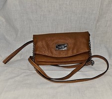 Nine West Faux Leather Folded Clutch Wristlet Crossbody Brown Magnetic Closure