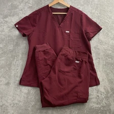 Figs Scrub Set Womens Large Catarina Top Zamora Petite Pants Burgundy Medical RN