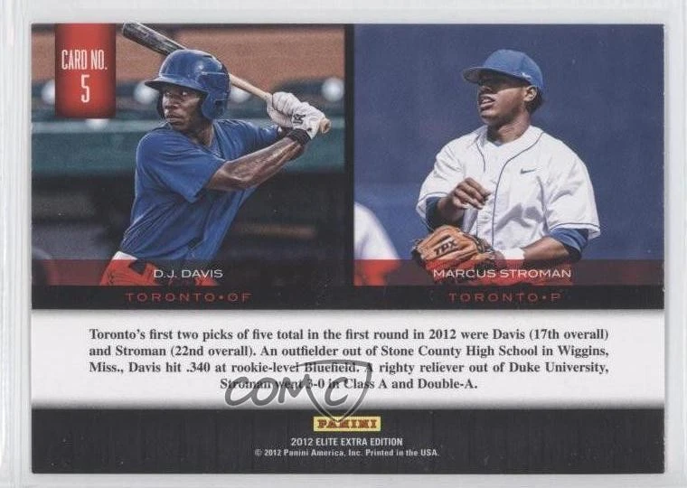 2012 Elite Extra Edition Building Blocks Dual DJ Davis Marcus Stroman #5 - Image 2 of 2