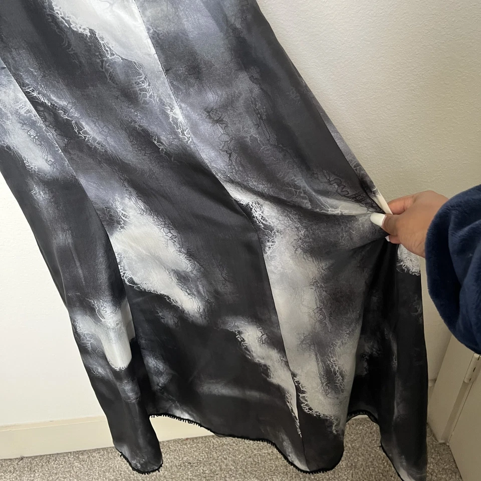 Maxi Vestido sin Mangas Rochas para Mujer 100% Seda 38 Negro Gris Encaje Babydoll Cachicho Foto 4 de 4