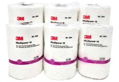 3M Medipore H Soft Cloth Surgical Tape 4'' In x 10'' Yd - #2864, (6 Rolls)